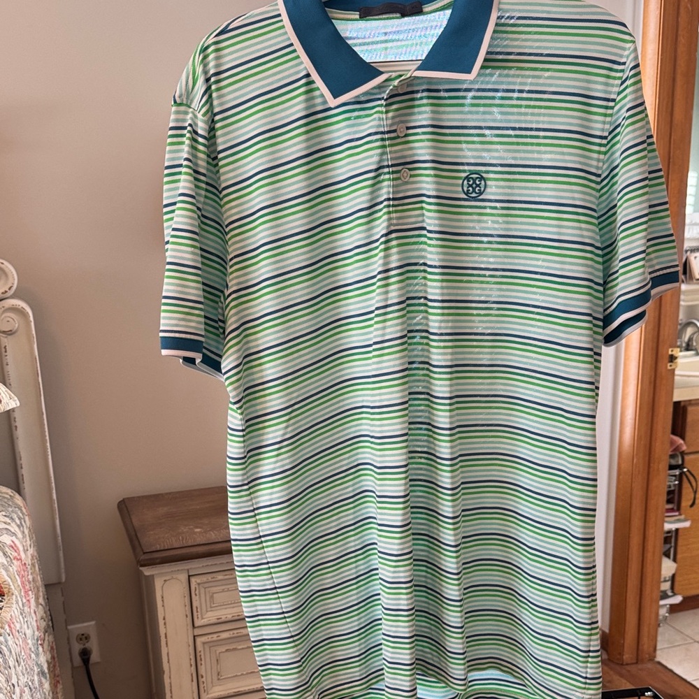 G/FORE Blue and Green Striped Polo Shirt